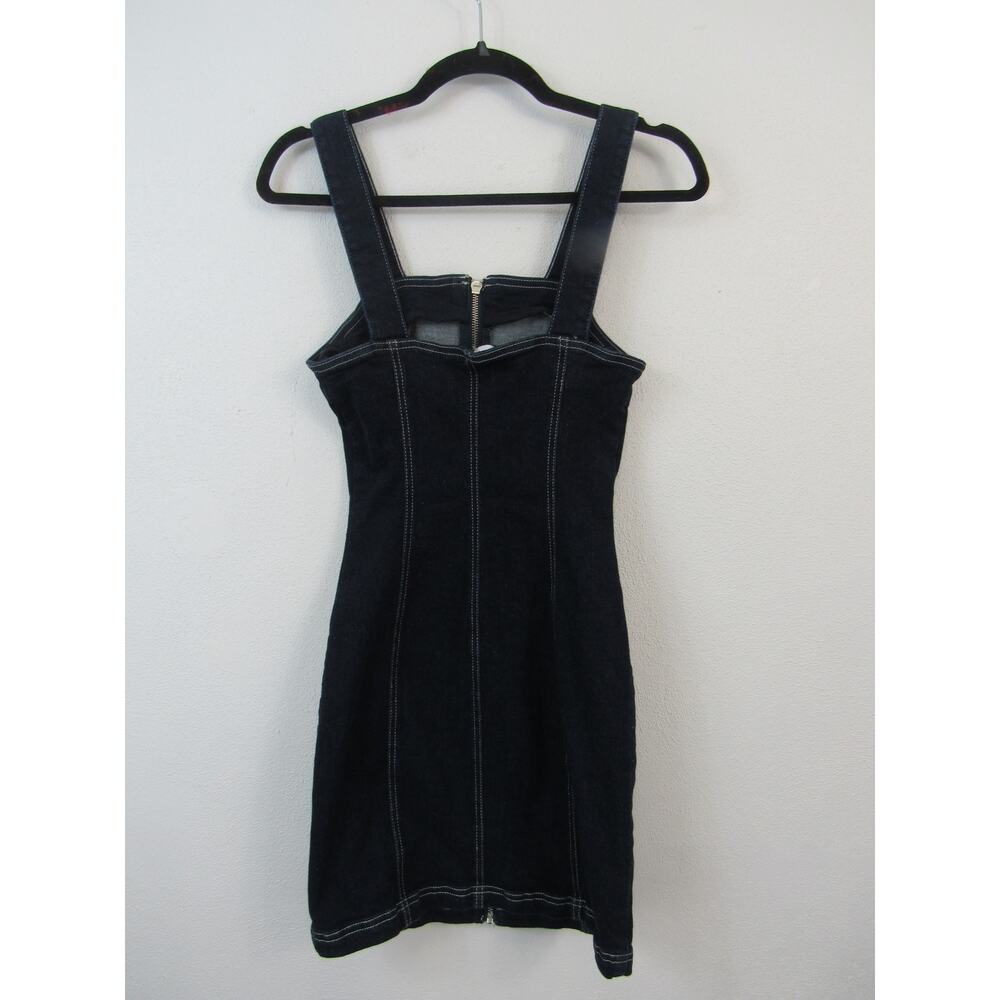 Topshop US 4 Stretch Denim Zip Dress Washed Black Y2K Mini Dress Tank - Picture 5 of 5